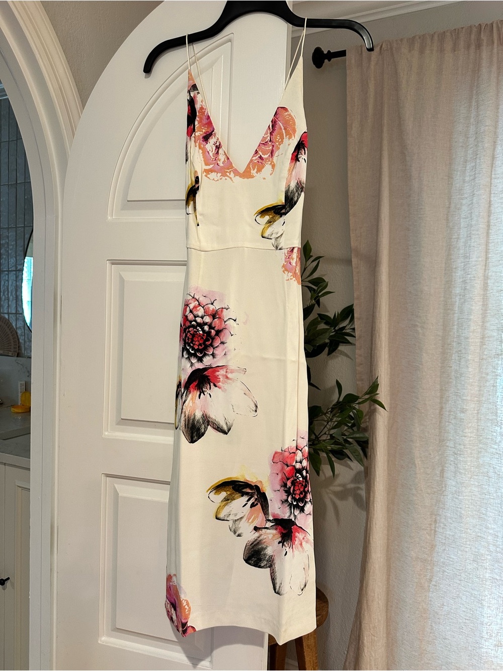 Topshop Cream Slip Midi Watercolor Floral Dress